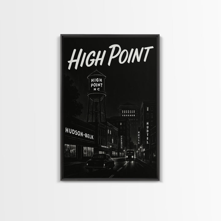 High Point Travel Poster, Framed Canvas Print, Black And White Travel Art, High Point Poster Print, Retro Travel Print, Vintage City Poster
