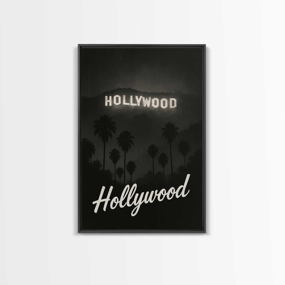 Hollywood Florida Travel Poster, Framed Canvas Print, Black And White Travel Art, Hollywood City Art, Travel Wall Art, Vintage City Poster