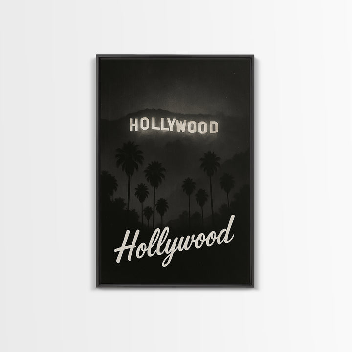 Hollywood Florida Travel Poster, Framed Canvas Print, Black And White Travel Art, Hollywood City Art, Travel Wall Art, Vintage City Poster