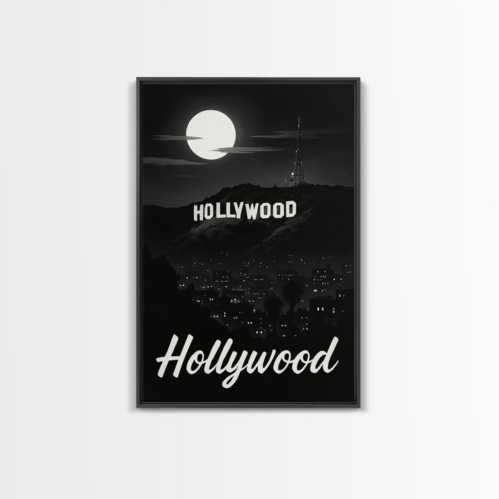 Hollywood Travel Poster, Framed Canvas Print, Night Street Poster Art, Hollywood Wall Art, Travel Poster Set, Travel Wall Art, Design 2