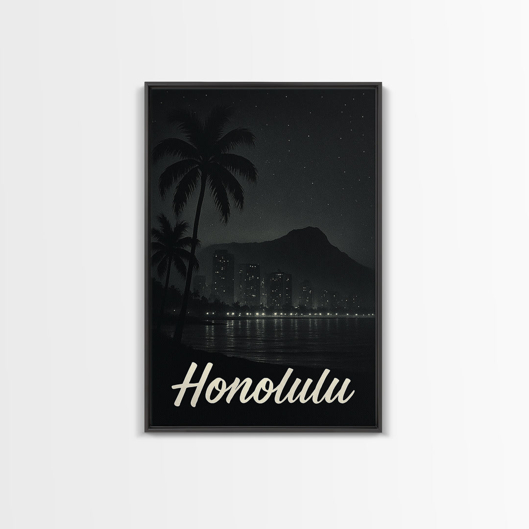 Honolulu Travel Poster, Canvas Print, Night Street Poster Art, Honolulu Art Print, Vintage City Art, Vintage Travel Print, Fine Art Print