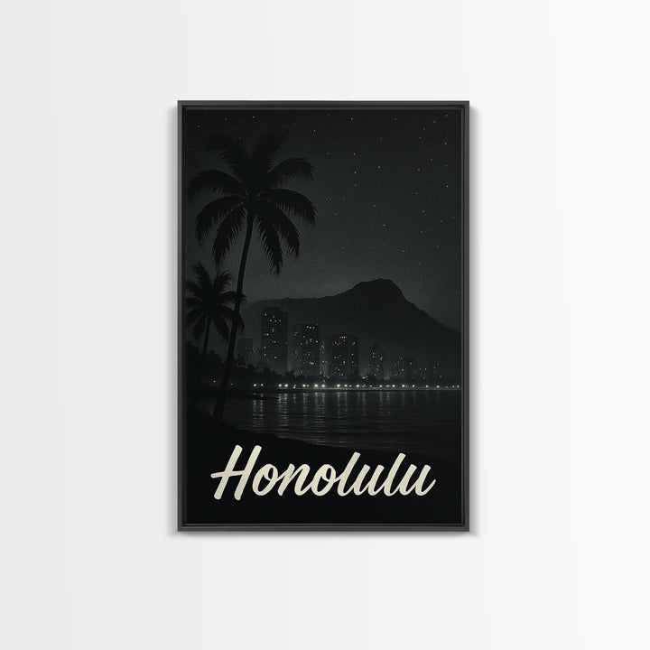 Honolulu Travel Poster, Canvas Print, Night Street Poster Art, Honolulu Art Print, Vintage City Art, Vintage Travel Print, Fine Art Print