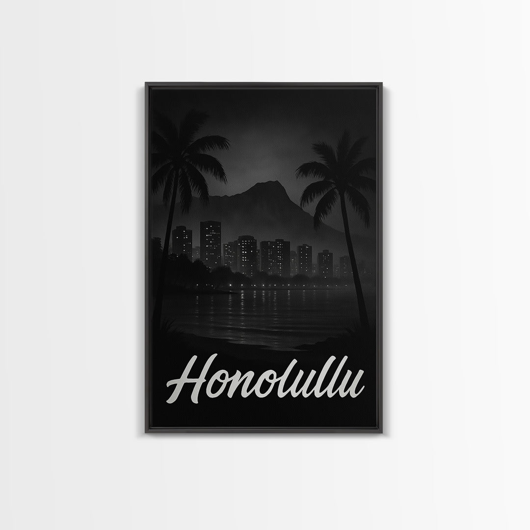 Honolulu Travel Poster, Framed Canvas Print, Vintage Noir Poster Art, Honolulu Wall Art, Travel Wall Art, Vintage Travel Print