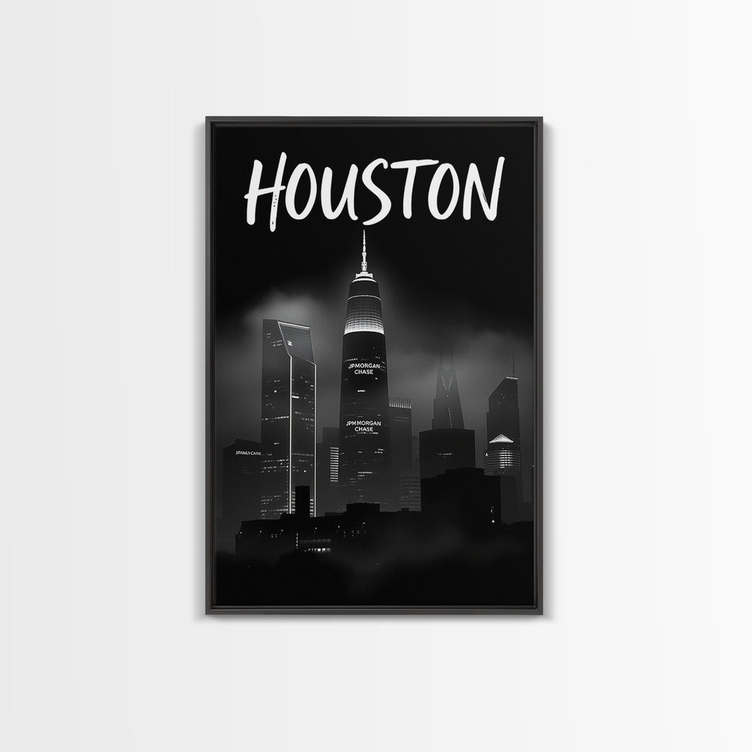 Houston Travel Poster, Canvas Print, Black And White Travel Art, Houston Art Print, Home Office Decor, Living Room Wall Art, Home Decor