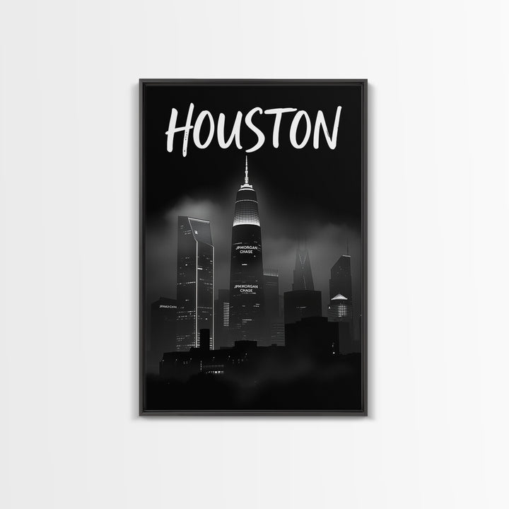 Houston Travel Poster, Canvas Print, Black And White Travel Art, Houston Art Print, Home Office Decor, Living Room Wall Art, Home Decor