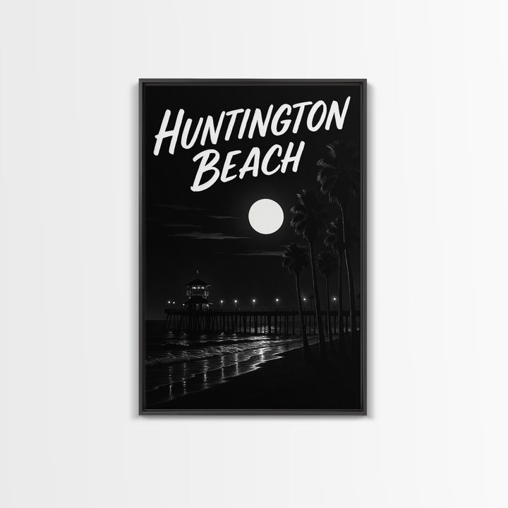 Huntington Beach Travel Poster, Canvas Print, Night Street Poster Art, Huntington Beach Wall Art, Modern Wall Decor, Fine Art Print