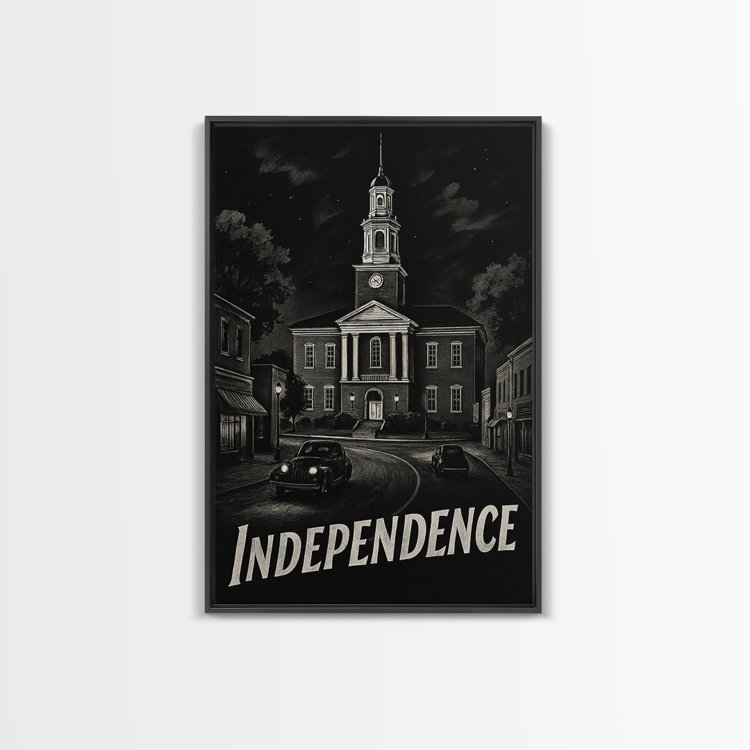 Independence Travel Poster, Canvas Print, Dark Moody City Wall Art, Independence Poster Print, Vintage Travel Art, Vintage City Poster