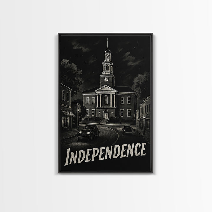 Independence Travel Poster, Canvas Print, Dark Moody City Wall Art, Independence Poster Print, Vintage Travel Art, Vintage City Poster