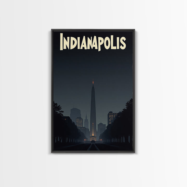 Indianapolis Travel Poster, Canvas Print, Night Street Poster Art, Indianapolis Travel Art, Watercolor Skyline Art, Gift For Travelers