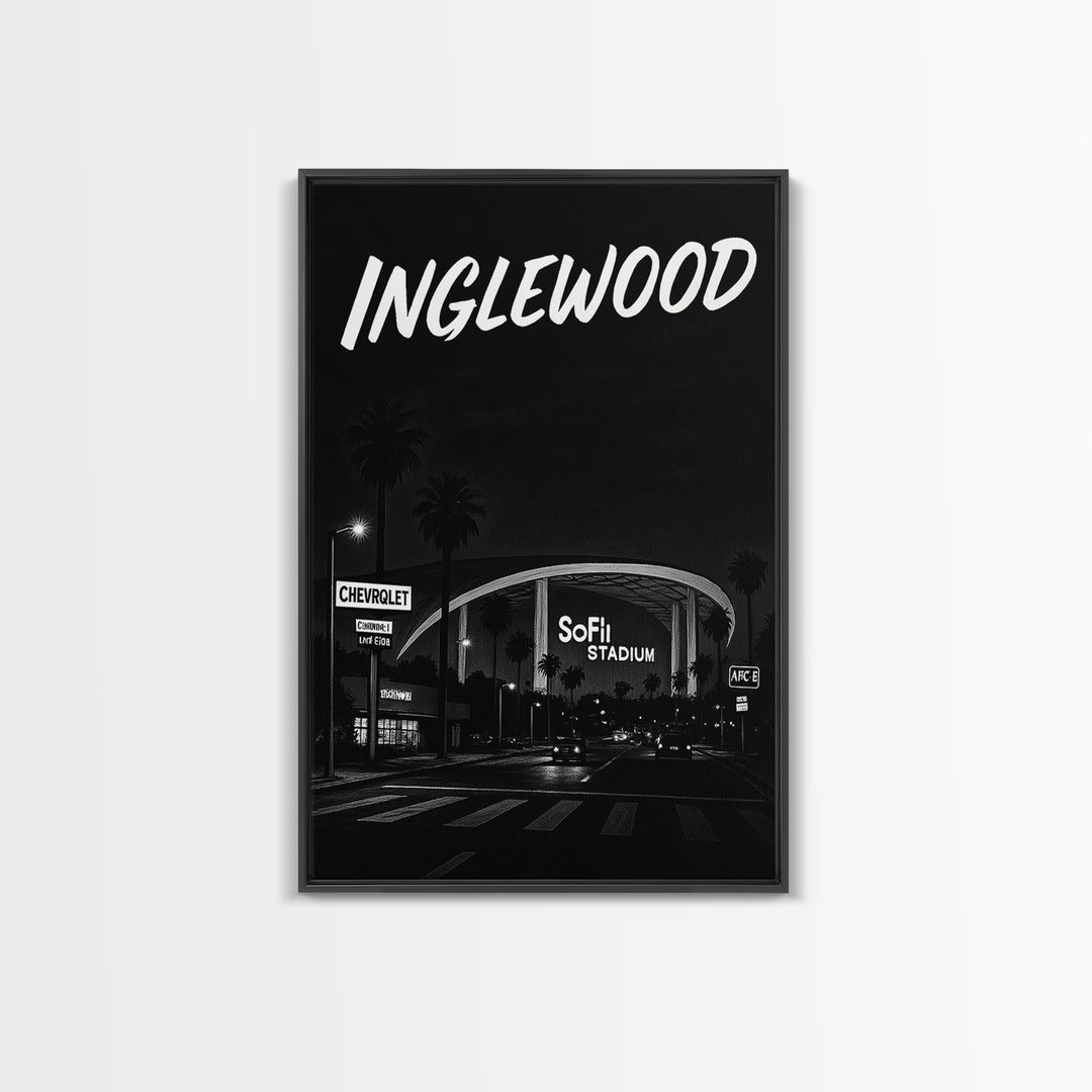 Inglewood Travel Poster, Framed Canvas Print, Night Street Poster Art, Inglewood Wall Art, City Travel Prints, Fine Art Print, Design 2