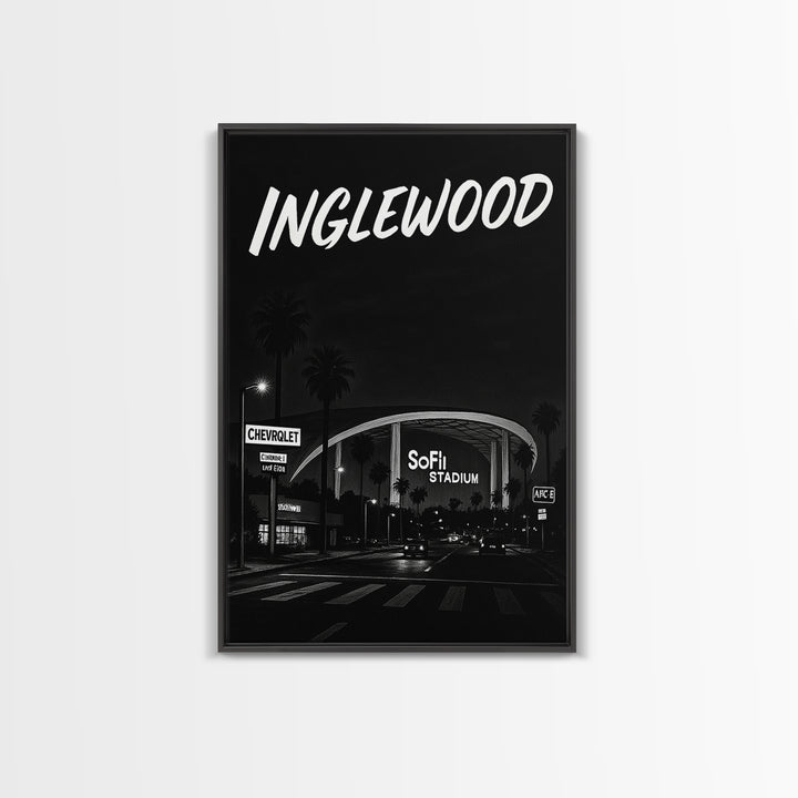 Inglewood Travel Poster, Framed Canvas Print, Night Street Poster Art, Inglewood Wall Art, City Travel Prints, Fine Art Print, Design 2
