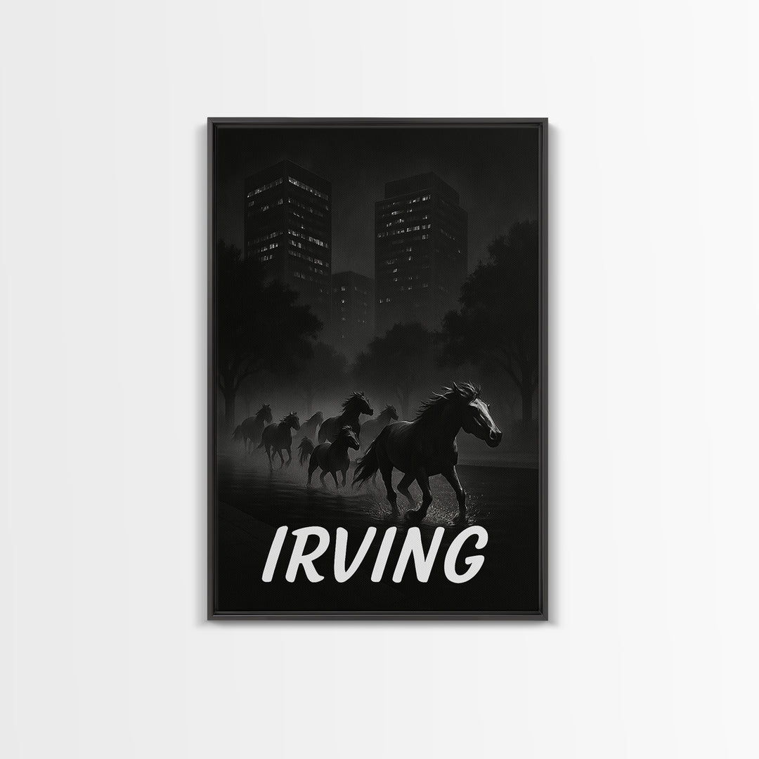 Irving Texas Travel Poster, Canvas Print, Dark Moody City Wall Art, Irving Poster Print, Travel Poster Set, Travel Wall Decor, Wall Decor