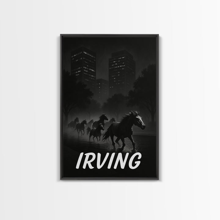 Irving Texas Travel Poster, Canvas Print, Dark Moody City Wall Art, Irving Poster Print, Travel Poster Set, Travel Wall Decor, Wall Decor