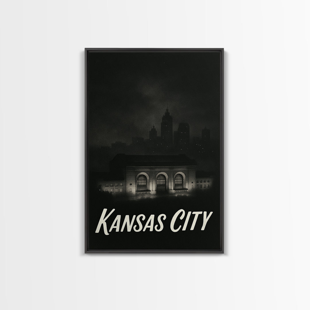 Kansas City Travel Poster, Canvas Print, Vintage Noir Poster Art, Kansas City Travel Art, City Travel Prints, Travel Art Print