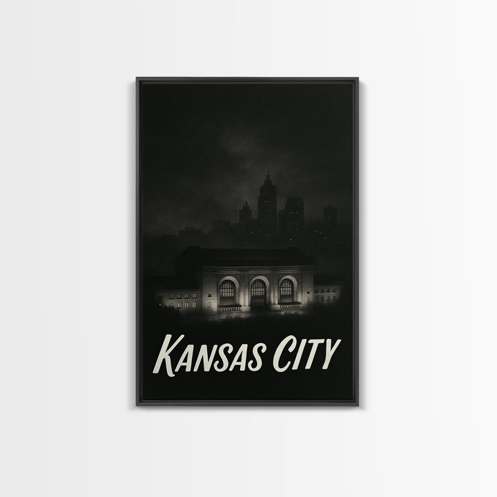Kansas City Travel Poster, Canvas Print, Vintage Noir Poster Art, Kansas City Travel Art, City Travel Prints, Travel Art Print