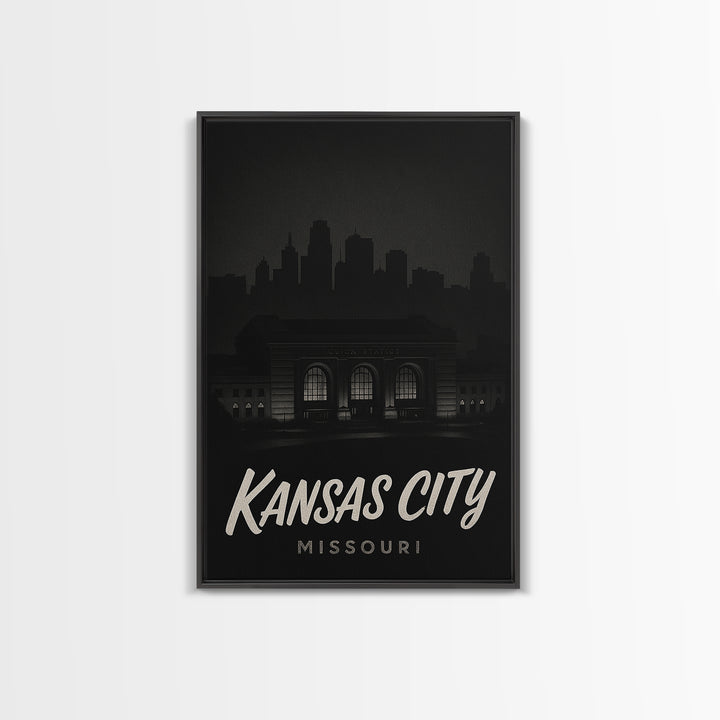 Kansas City Travel Poster, Canvas Print, Dark Moody City Wall Art, Kansas City Wall Art, Travel Wall Art, City Travel Prints, Home Decor