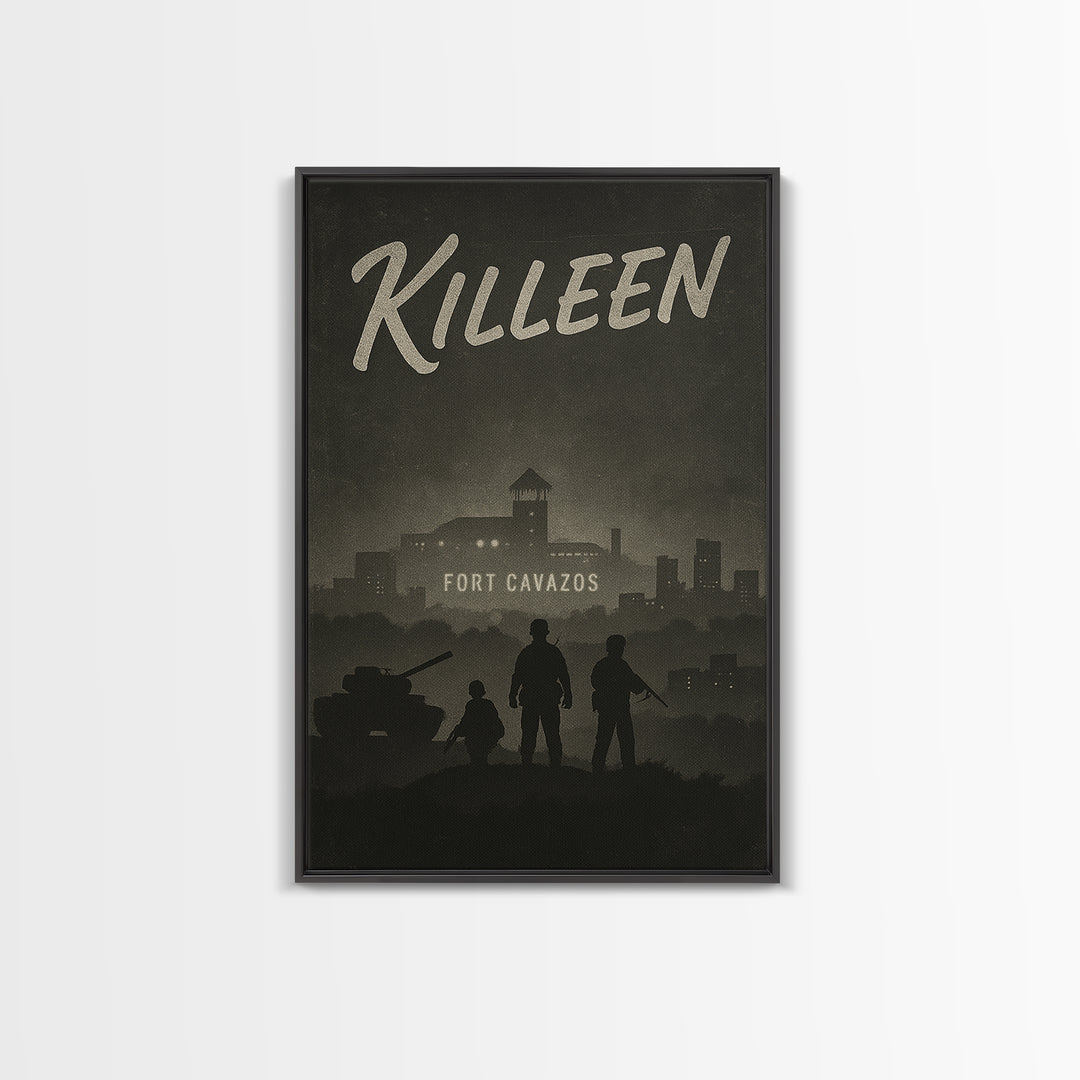 Killeen Texas Travel Poster, Framed Canvas Print, Black And White Travel Art, Killeen Wall Art, Vintage City Poster, Travel Art Print
