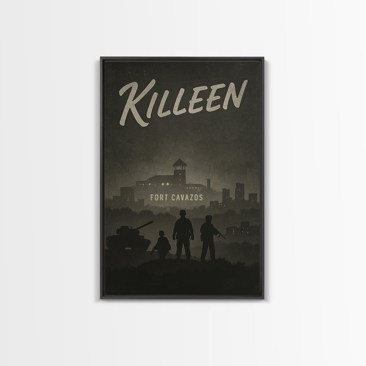 Killeen Texas Travel Poster, Framed Canvas Print, Black And White Travel Art, Killeen Wall Art, Vintage City Poster, Travel Art Print