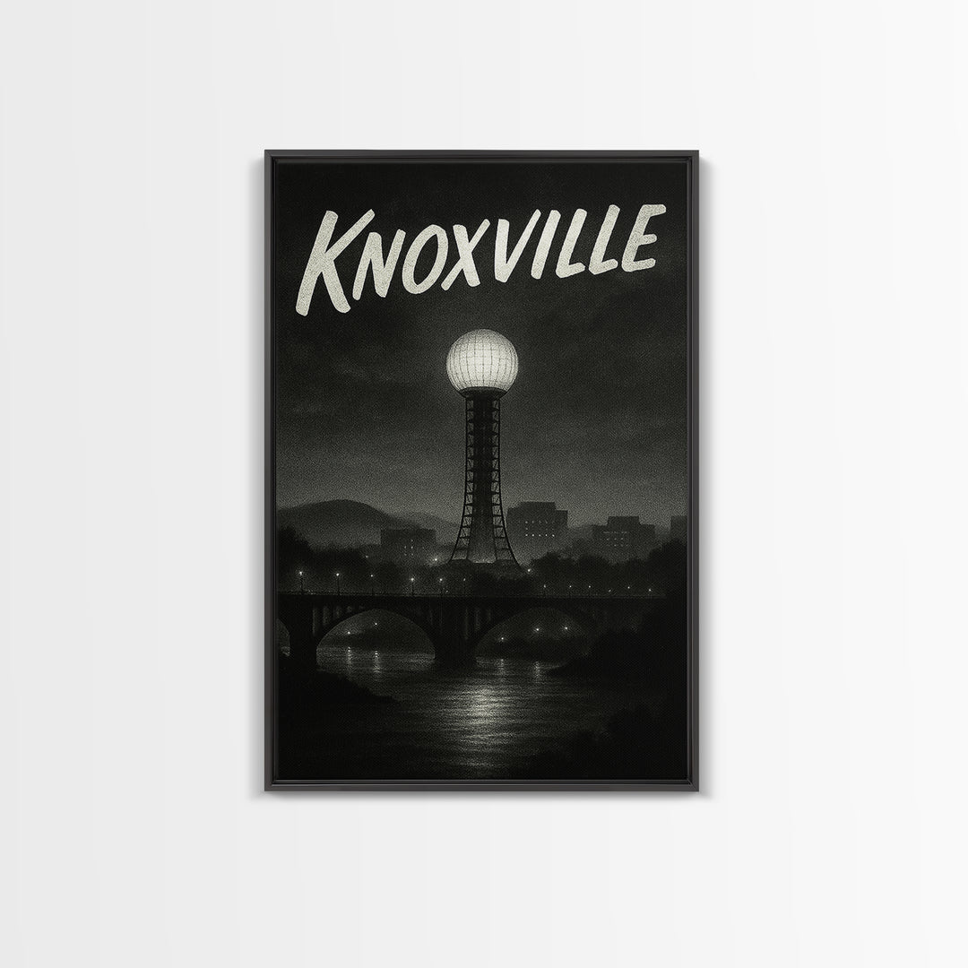 Knoxville Tennessee Travel Poster, Canvas Print, Black And White Travel Art, Knoxville Art Print, Travel Wall Art, Wall Decor, Landscape Art