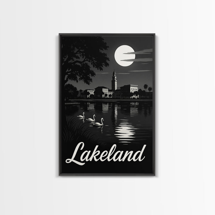 Lakeland Travel Poster, Canvas Print, Night Street Poster Art, Lakeland City Art, Travel Art Print, City Travel Prints, City Illustration