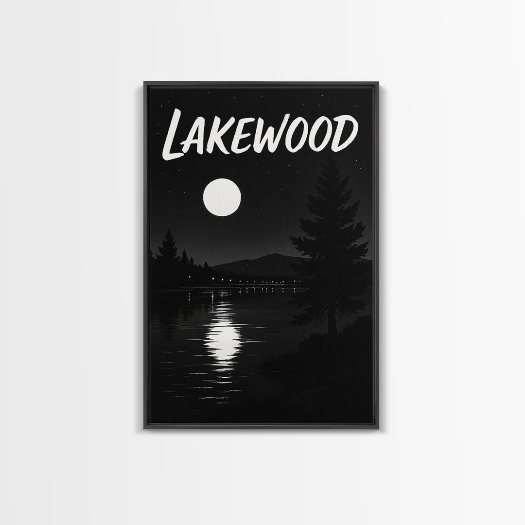 Lakewood Travel Poster, Canvas Print, Night Street Poster Art, Lakewood Wall Art, Living Room Wall Art, City Illustration, Landscape Art