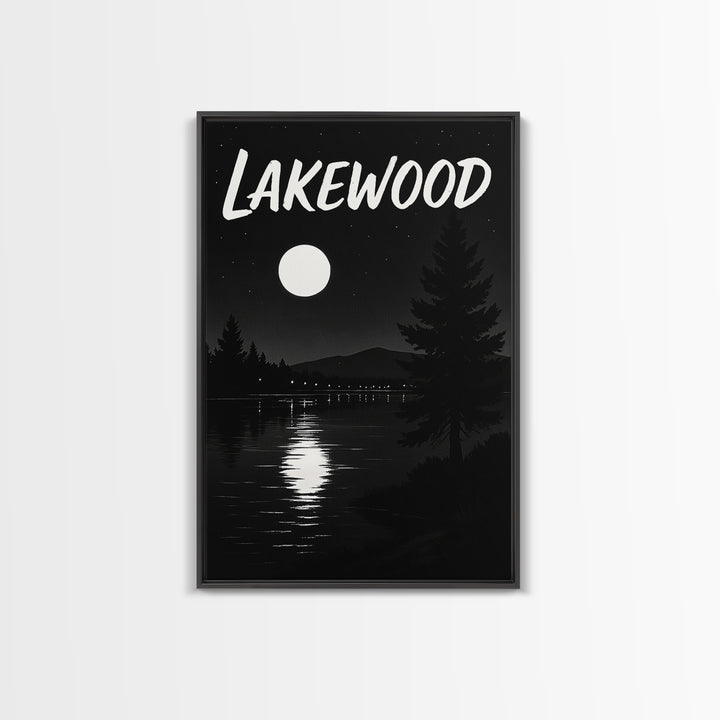 Lakewood Travel Poster, Canvas Print, Night Street Poster Art, Lakewood Wall Art, Living Room Wall Art, City Illustration, Landscape Art