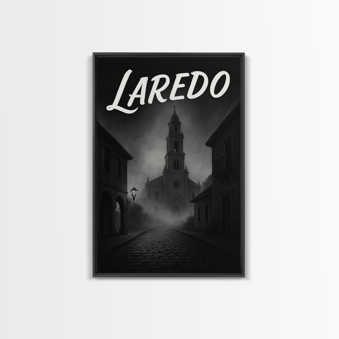 Laredo Texas Travel Poster, Framed Canvas Print, Night Street Poster Art, Laredo City Art, Modern Wall Decor, Fine Art Print, City Art Print