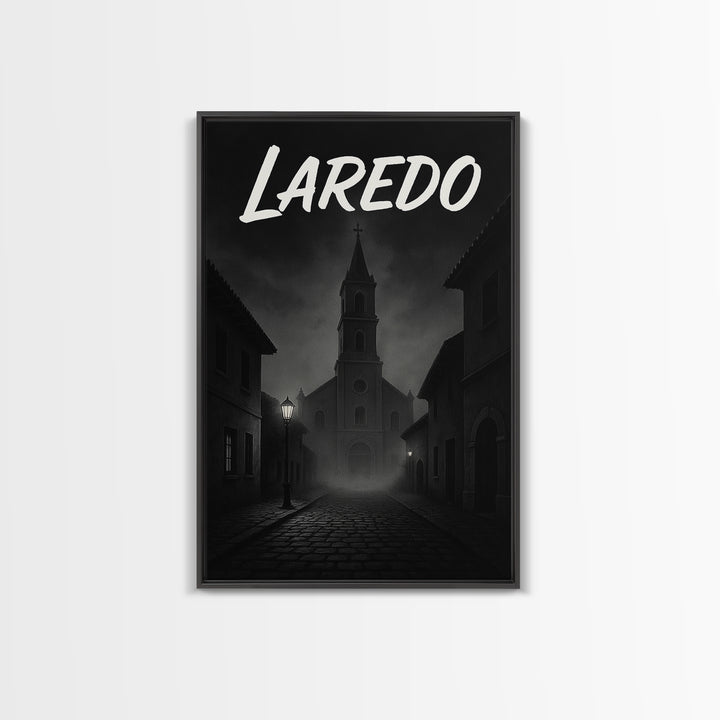Laredo Travel Poster, Framed Canvas Print, Black And White Travel Art, Laredo Art Print, Retro Travel Print, Home Office Decor