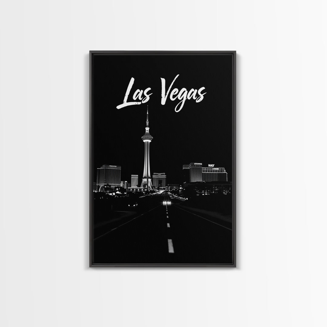 Las Vegas Nevada Travel Poster, Framed Canvas Print, Night Street Poster Art, Las Vegas Travel Art, Vintage City Poster, Travel Art Print