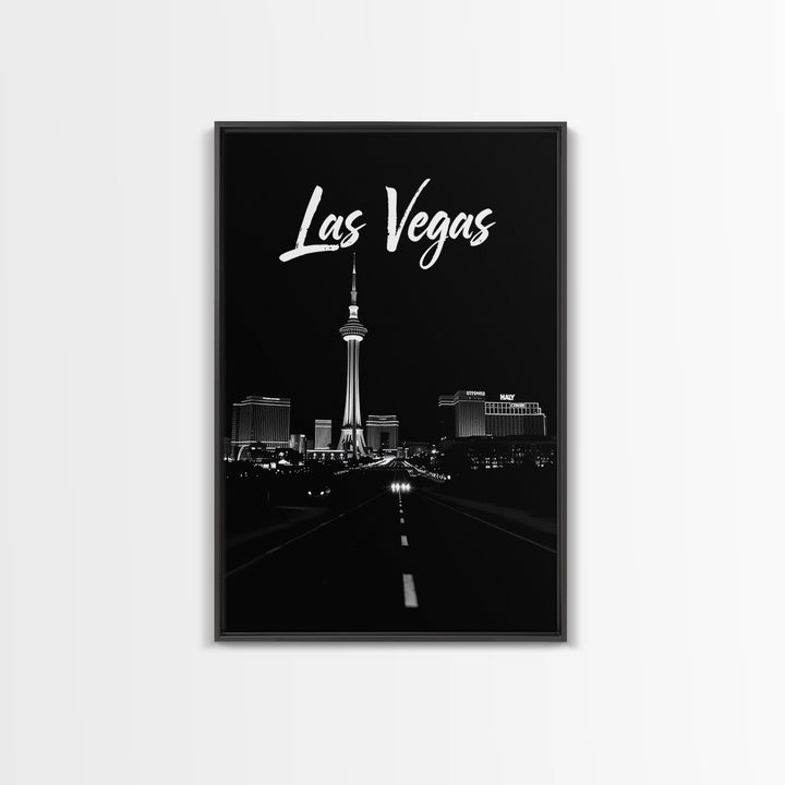 Las Vegas Nevada Travel Poster, Framed Canvas Print, Night Street Poster Art, Las Vegas Travel Art, Vintage City Poster, Travel Art Print