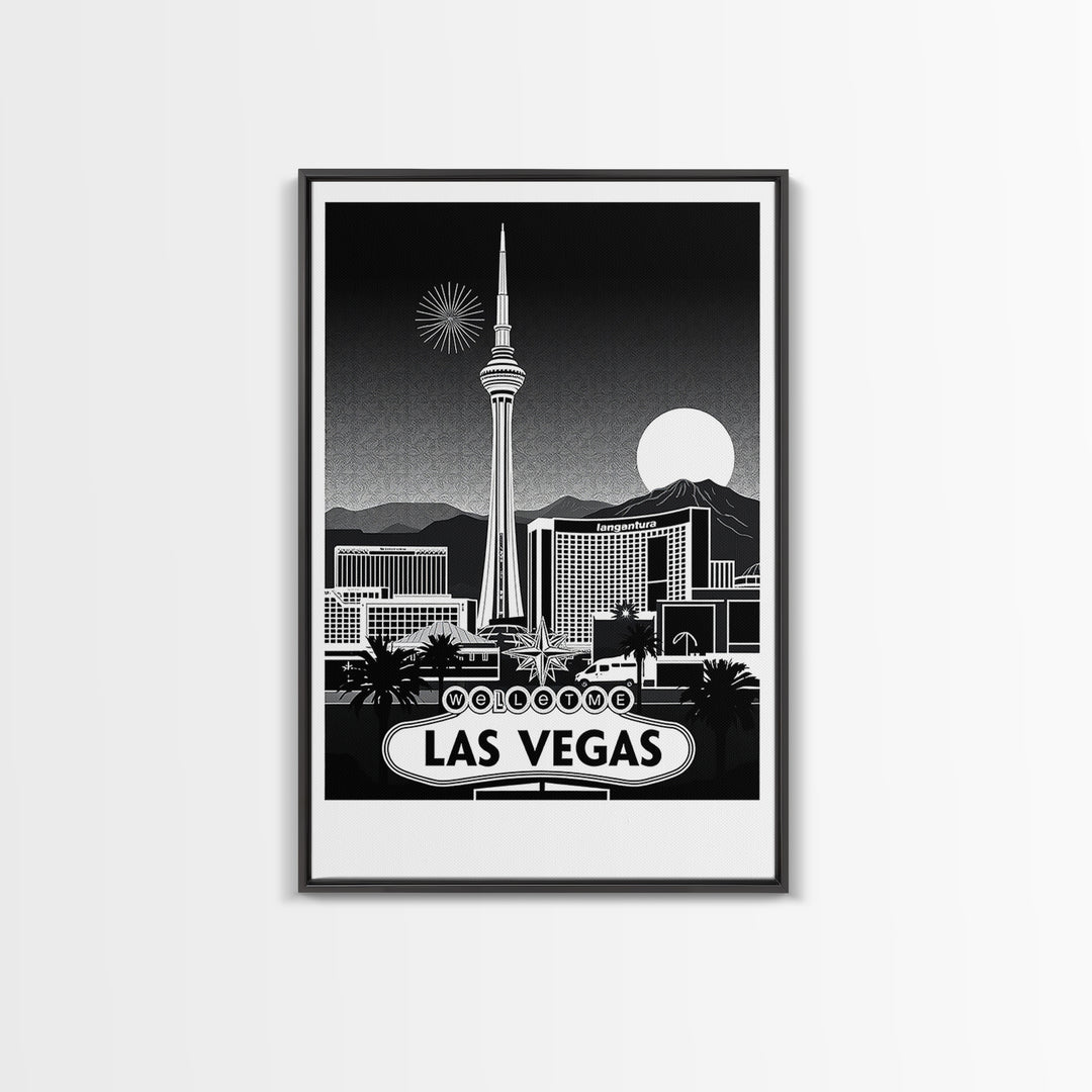 Las Vegas Travel Poster, Framed Canvas Print, Night Street Poster Art, Las Vegas Wall Art, Vintage Travel Art, Fine Art Print, Wall Art