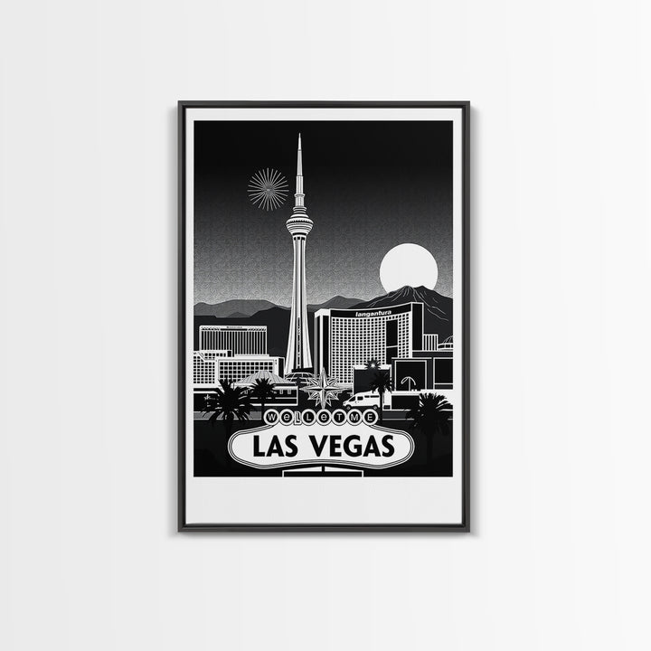 Las Vegas Travel Poster, Framed Canvas Print, Night Street Poster Art, Las Vegas Wall Art, Vintage Travel Art, Fine Art Print, Wall Art