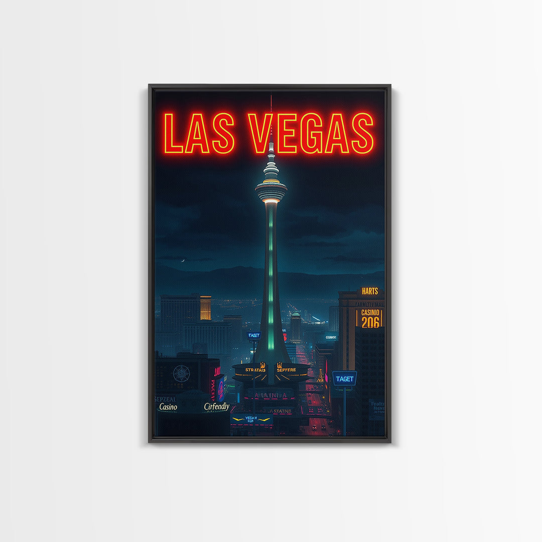 Las Vegas Travel Poster, Framed Canvas Print, Black And White Travel Art, Las Vegas Poster Print, Gift For Travelers, Travel Wall Art