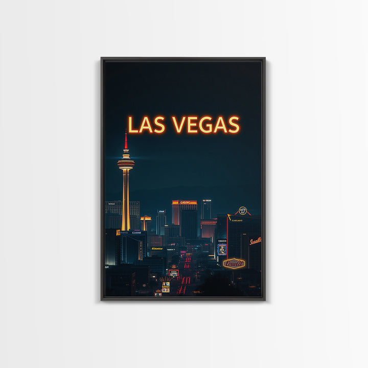 Las Vegas Travel Poster, Framed Canvas Print, Dark Moody City Wall Art, Las Vegas Art Print, City Travel Prints, Travel Art Print
