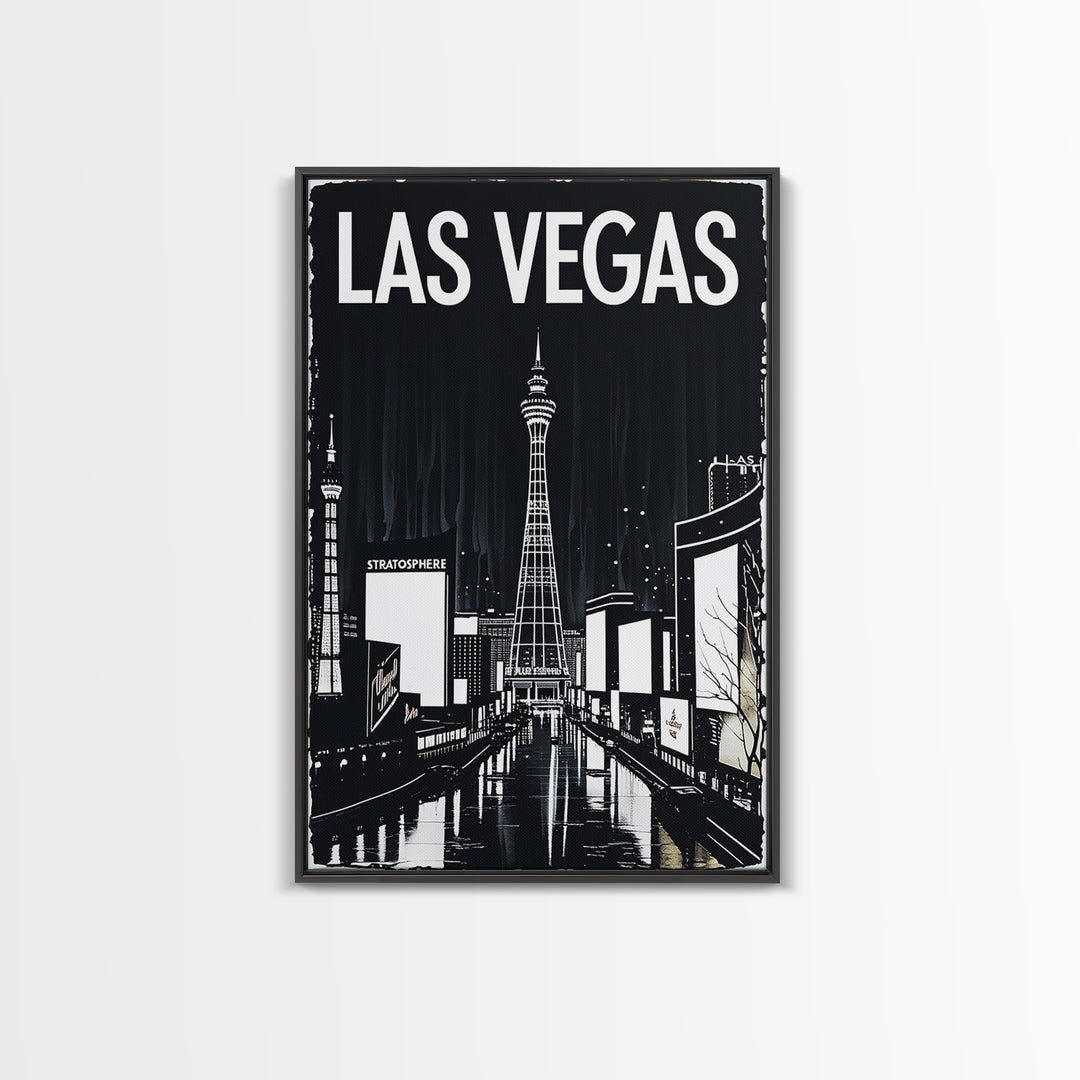 Las Vegas Travel Poster, Canvas Print, Dark Moody City Wall Art, Las Vegas Wall Art, Travel Poster Art, Travel Poster Set, Wanderlust Decor
