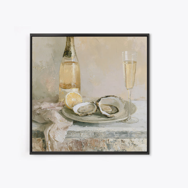 Elegant Oyster and Champagne Still Life Canvas Print, Dining Room Art, Kitchen Art, Dining Room Decor, Fine Art, Dining, DRA-1x1-31