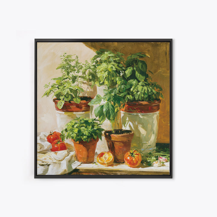 Modern Kitchen Herbs Framed Canvas Print, Dining Room Art, Food Art, Dining Room Decor, Abstract Art, Dining, Textured Painting, DRA-1x1-33