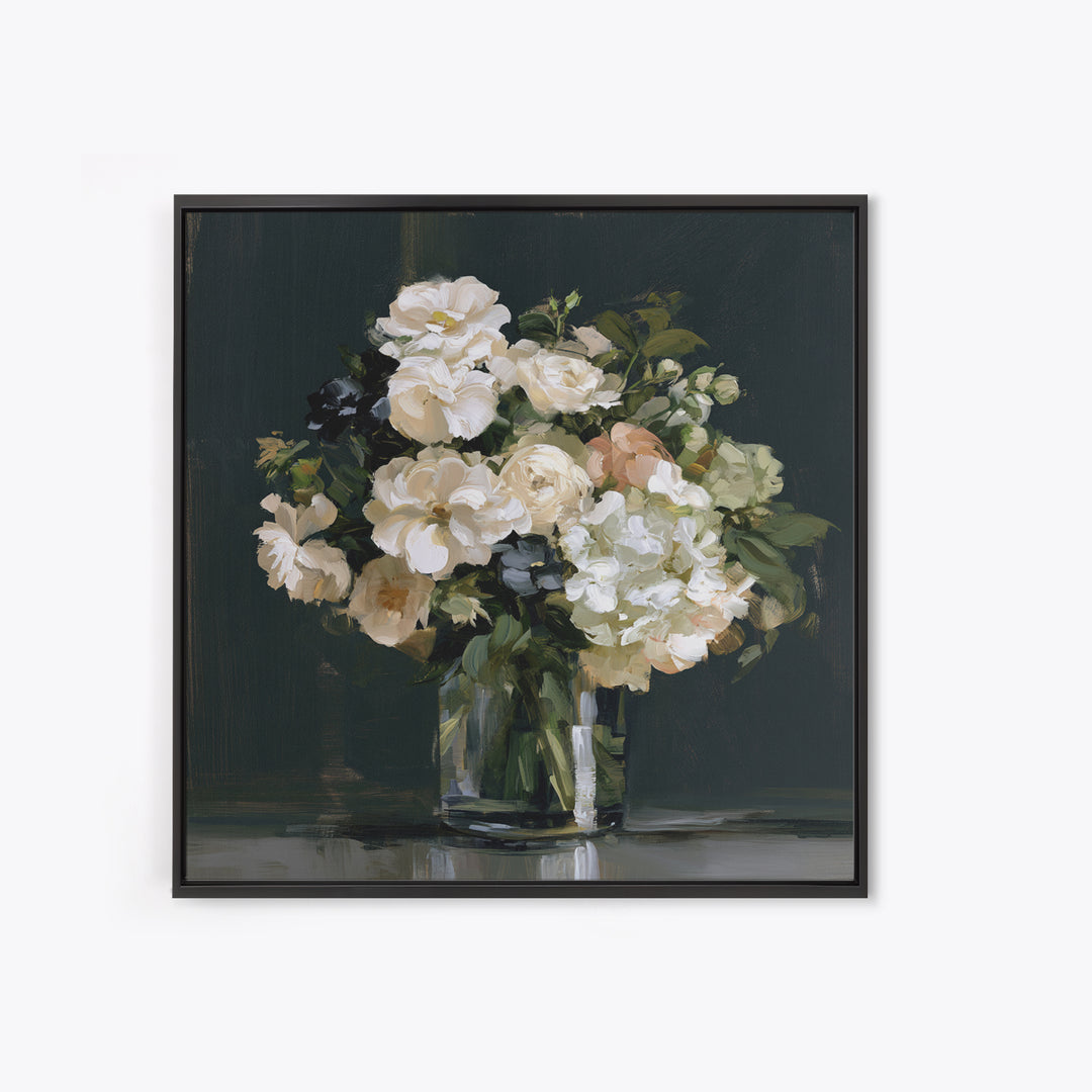 Moody Dark Background Bouquet for Formal Dining Canvas Print, Dining Room Art, Living Room Decor, Dining Room Decor, Dining, DRA-1x1-35