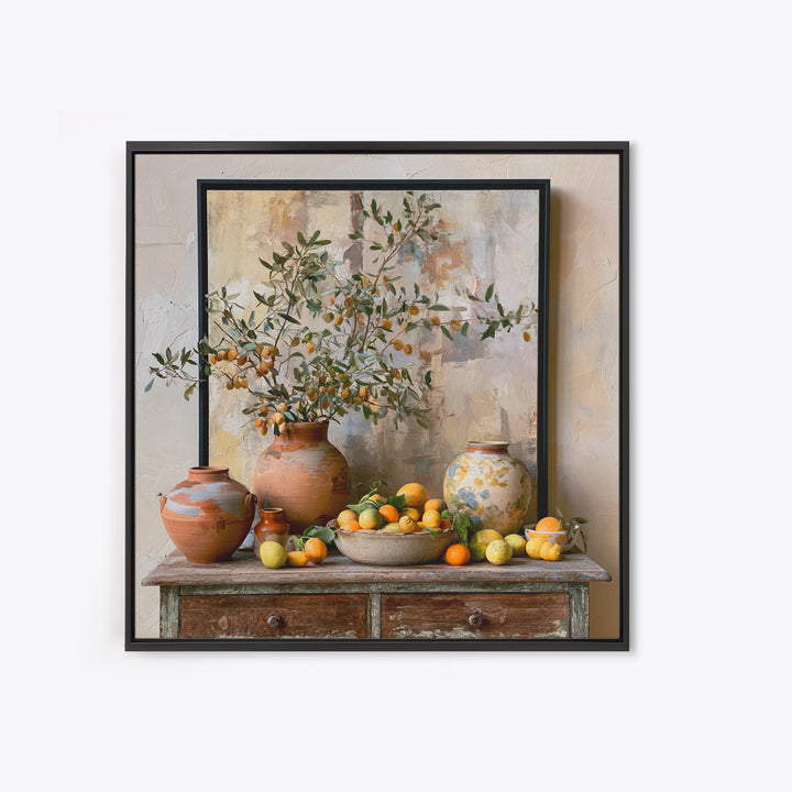 Mediterranean Olive Branch and Citrus Arrangement Canvas Print, Dining Room Art, Bedroom Decor, Dining Room Decor, Dining, DRA-1x1-36