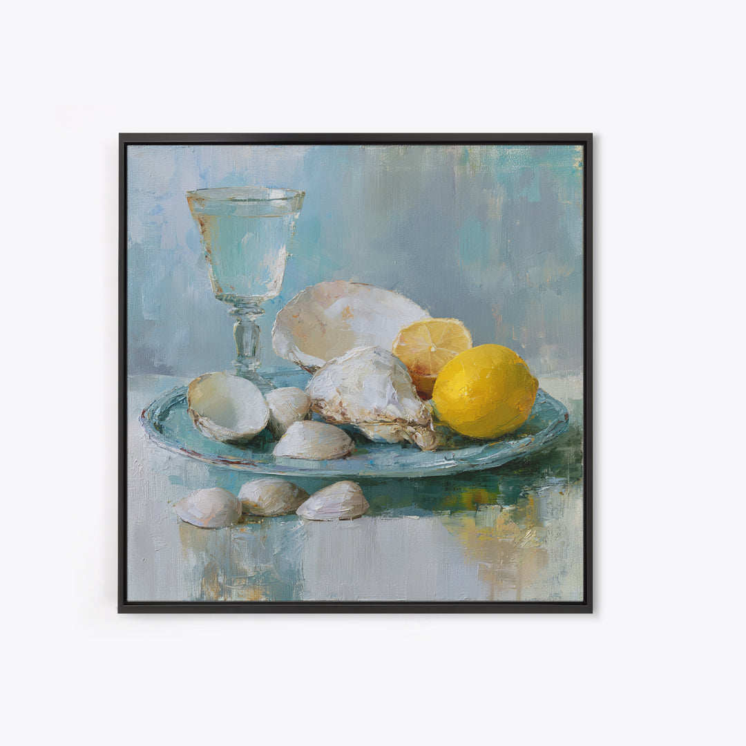 Shellfish and Lemon Still Life Framed Canvas Print, Dining Room Art, Luxury Decor, Dining Room Decor, Fine Art, Dining, DRA-1x1-40