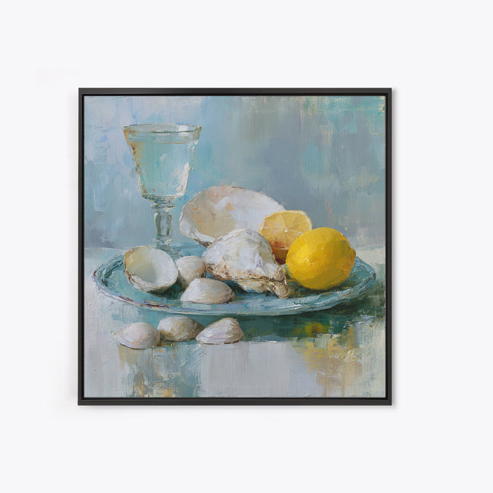 Shellfish and Lemon Still Life Framed Canvas Print, Dining Room Art, Luxury Decor, Dining Room Decor, Fine Art, Dining, DRA-1x1-40