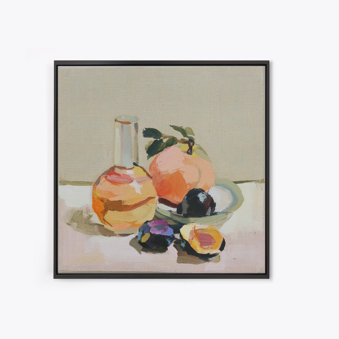 Peach and Plum Still Life Framed Canvas Print, Dining Room Art, Kitchen Wall Art, Dining Room Decor, Fine Art, Dining, DRA-1x1-44