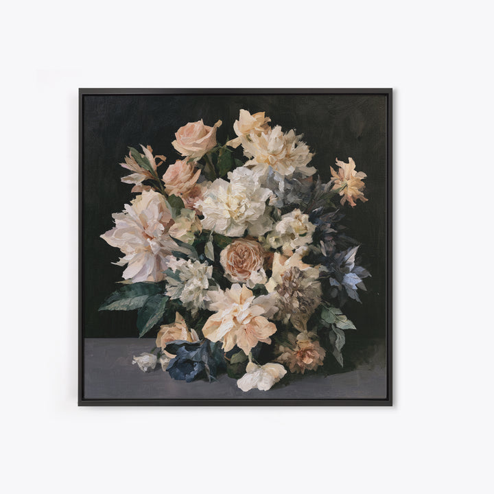 Moody Dark Background Bouquet for Formal Dining Canvas Print, Dining Room Art, Kitchen Prints, Dining Room Decor, Dining, DRA-1x1-59