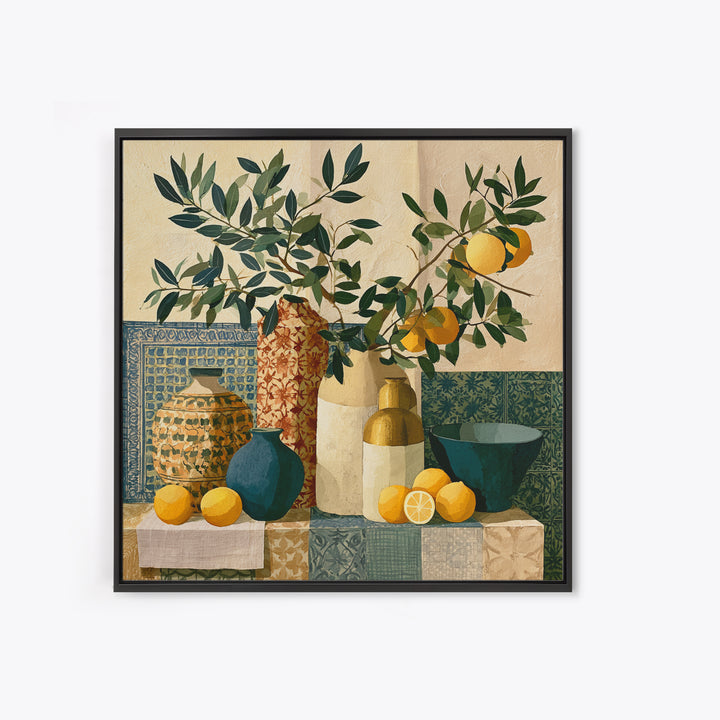 Mediterranean Olive Branch and Citrus Arrangement Canvas Print, Dining Room Art, Bedroom Wall Art, Dining Room Decor, Dining, DRA-1x1-60