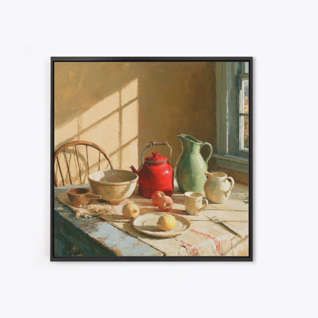 Sunlit Farmhouse Table Objects Without Room View Canvas Print, Dining Room Art, Coastal Wall Art, Dining Room Decor, Dining, DRA-1x1-65
