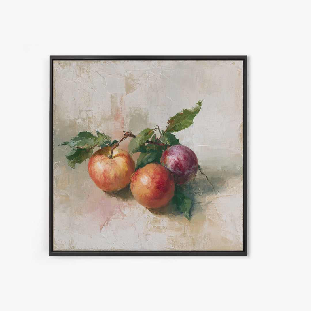 Peach and Plum Still Life Framed Canvas Print, Dining Room Art, Set of 3 Prints, Dining Room Decor, Fine Art, Dining, DRA-1x1-68