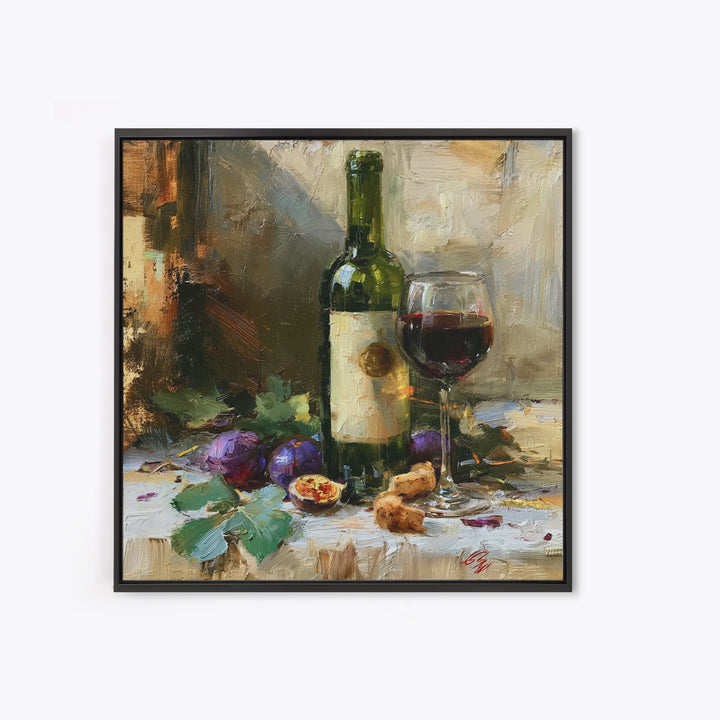 Wine Bottle and Figs on a Linen Canvas Print, Dining Room Art, Gallery Decor, Dining Room Decor, Abstract Art, Dining, DRA-1x1-75
