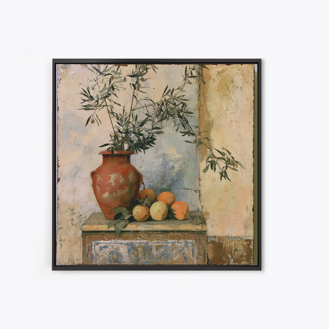 Mediterranean Olive Branch and Citrus Arrangement Canvas Print, Dining Room Art, Coastal Decor, Dining Room Decor, Dining, DRA-1x1-84