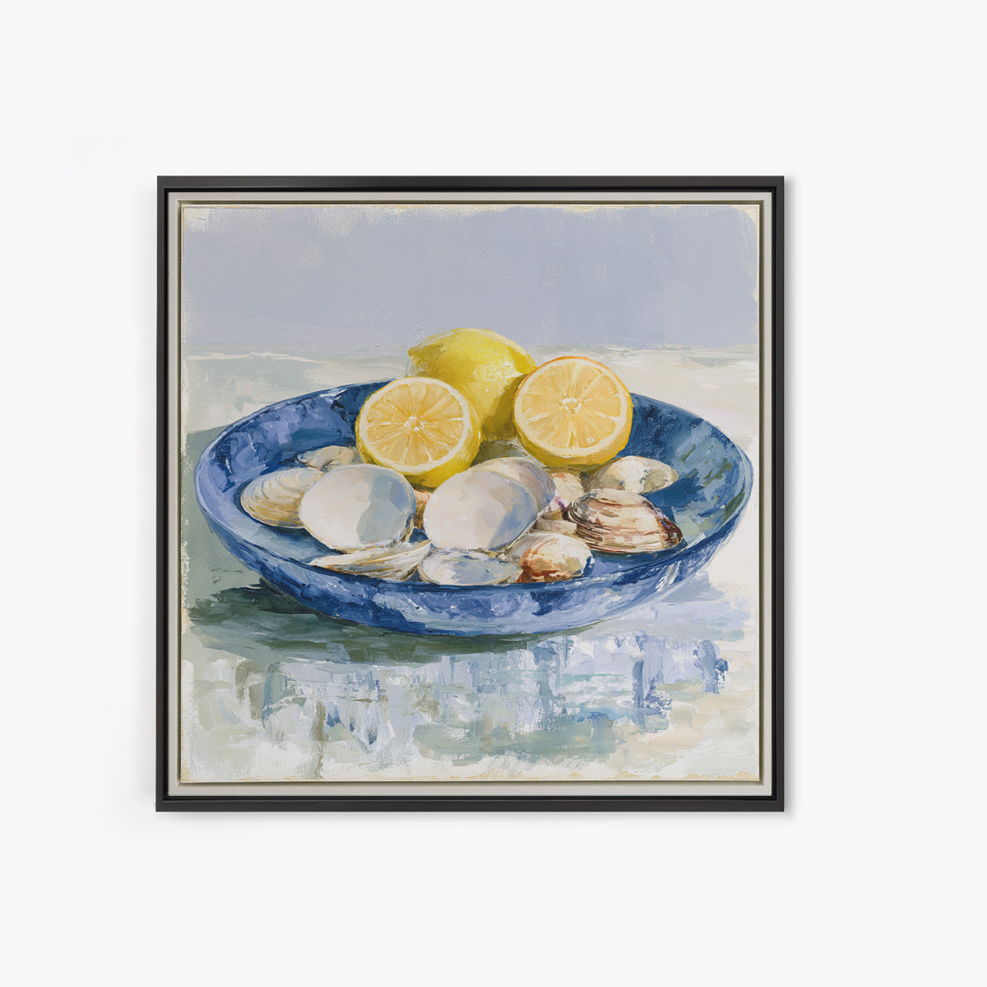 Shellfish and Lemon Still Life Framed Canvas Print, Dining Room Art, Art Print, Dining Room Decor, Dining, Abstract Art, DRA-1x1-88