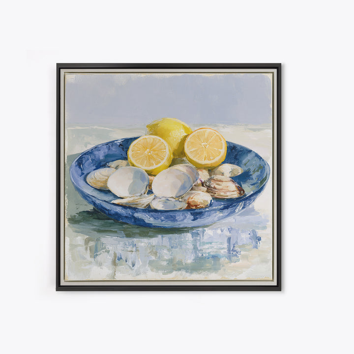 Shellfish and Lemon Still Life Framed Canvas Print, Dining Room Art, Art Print, Dining Room Decor, Dining, Abstract Art, DRA-1x1-88